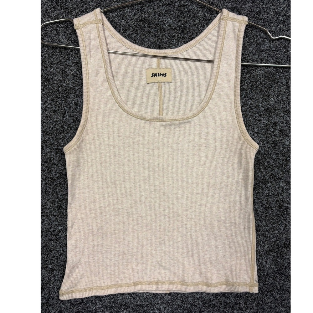 Skims Tank Top Womens XS Oatmeal Soft Lounge Ribbed Scoop Neck Basic Layering